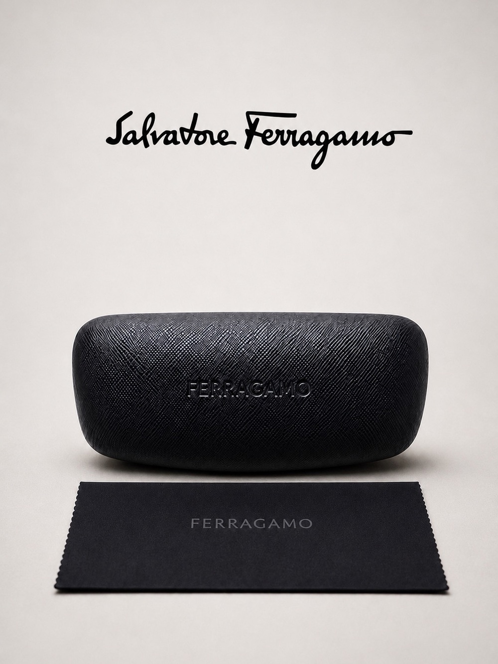 Salvatore Ferragamo Black Saffiano Eyeglasses Case & Cleaning Cloth